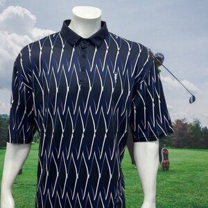 Grunk Dolfer Golf Performance Blue Black Zig Zag Design Men's Polo Shirt XXL